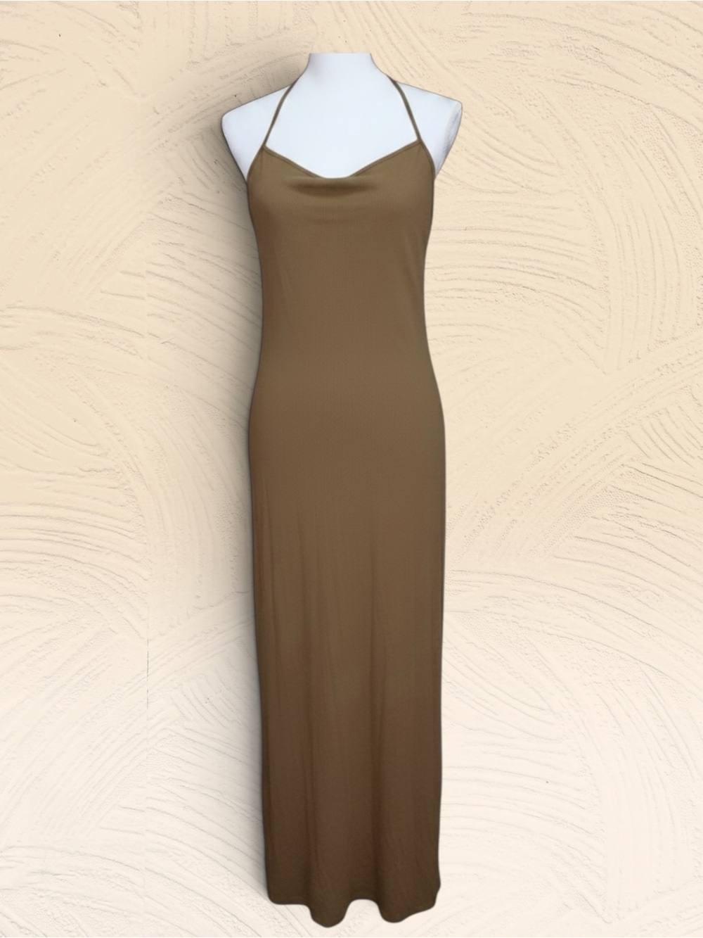 Express Ribbed Spagetti Strap Maxi Dress in Olive